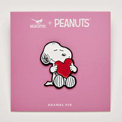 Snoopy heart pin on its pink Magpie x Peanuts card