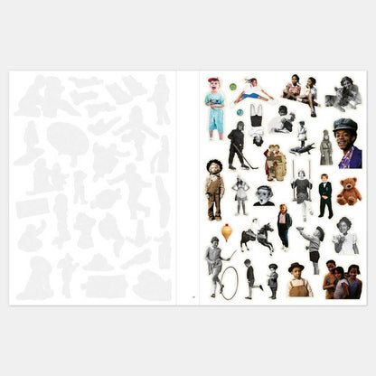 Inside pages of the collage book with people to cut out