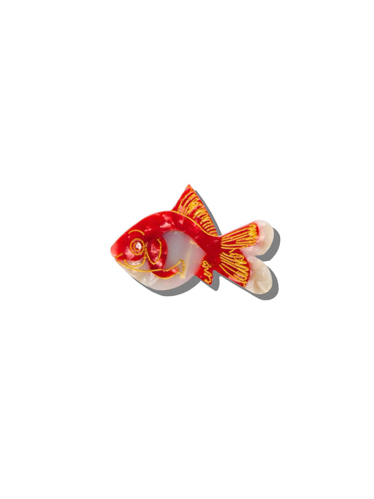 Solar Eclipse hand-painted red goldfish brooch