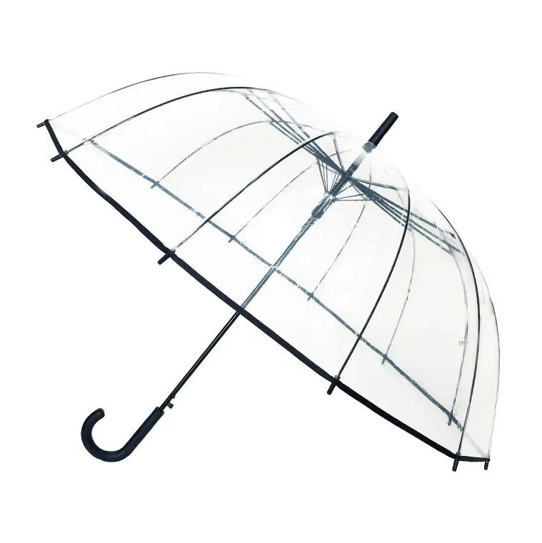 Clear transparent dome umbrella with a black trim
