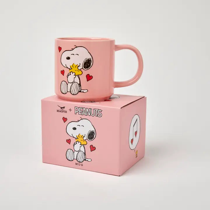 Peanuts Love Song mug on its pink gift box