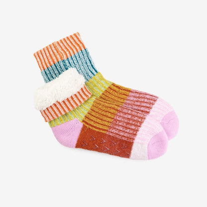 Big Stripe house socks folded to show the fluffy white lining