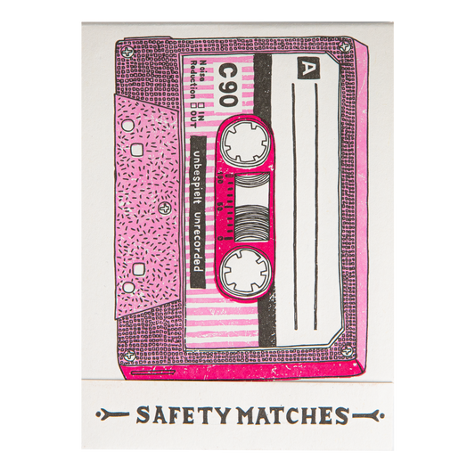 Match book cover: a pink C90 cassette tape: Safety matches