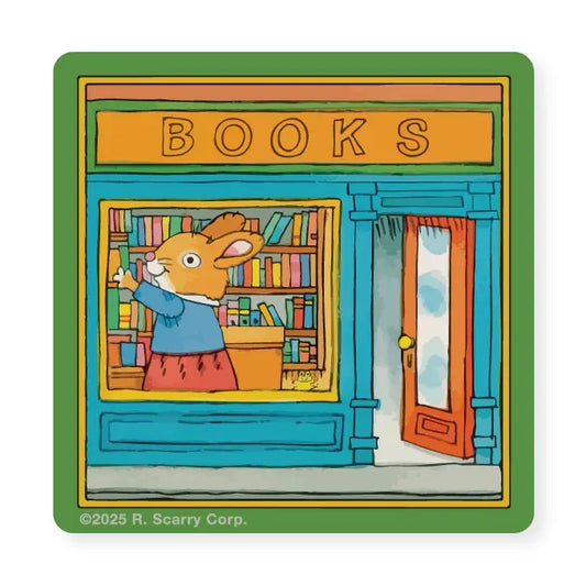 Richard Scarry Bookshop sticker: a rabbit in a bookshop window