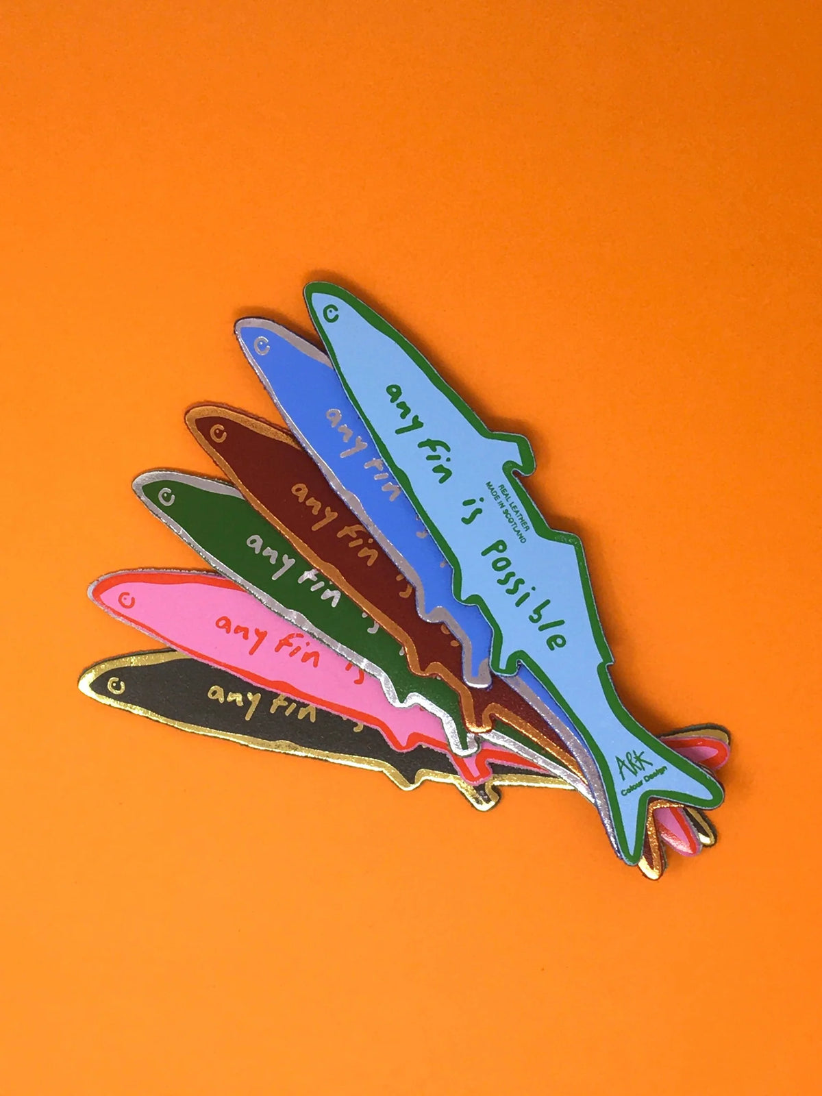Ark fish bookmarks in a fan of colours