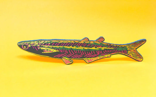Ark green fish bookmark on yellow