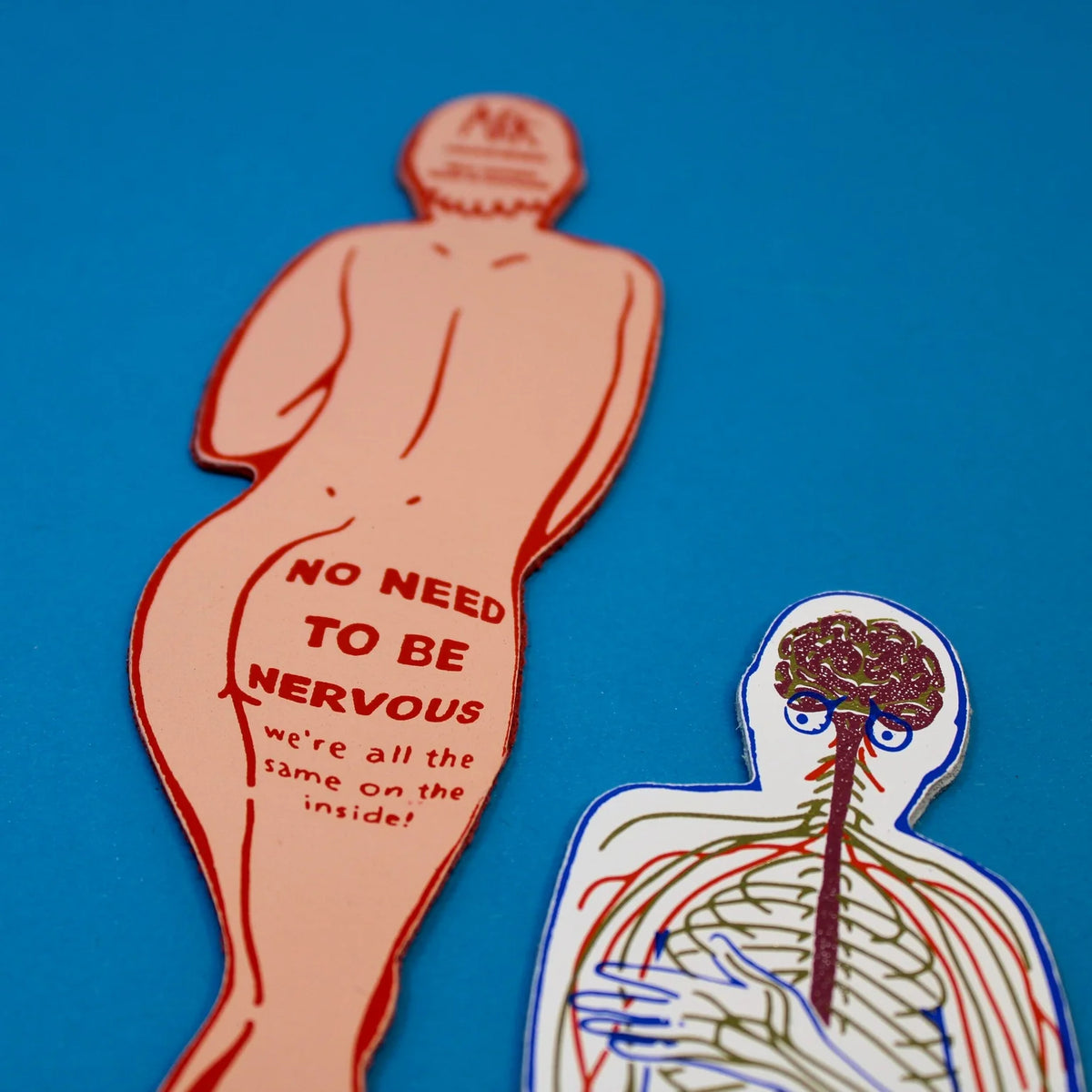 Close-up of the pink body bookmark: No need to be nervous, we're all the same on the inside!