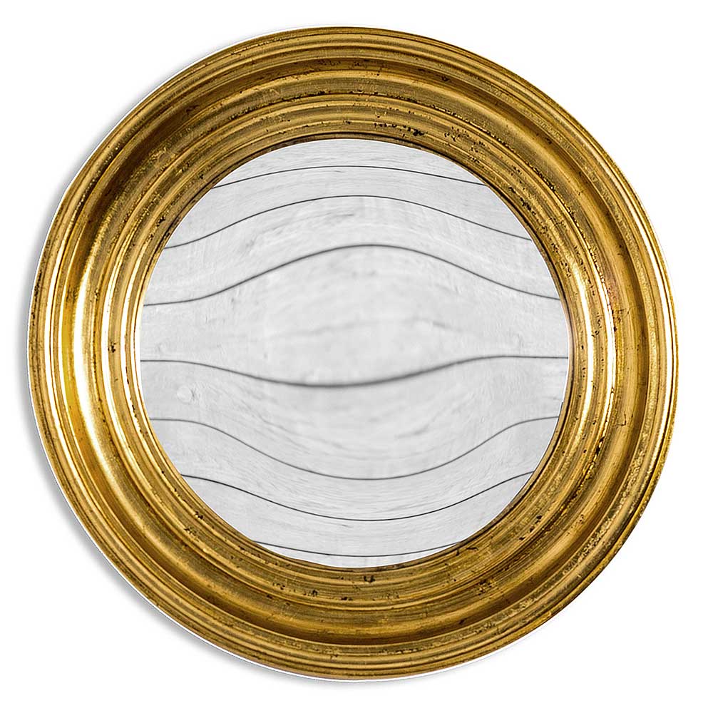 Medium round convex mirror with a gold frame