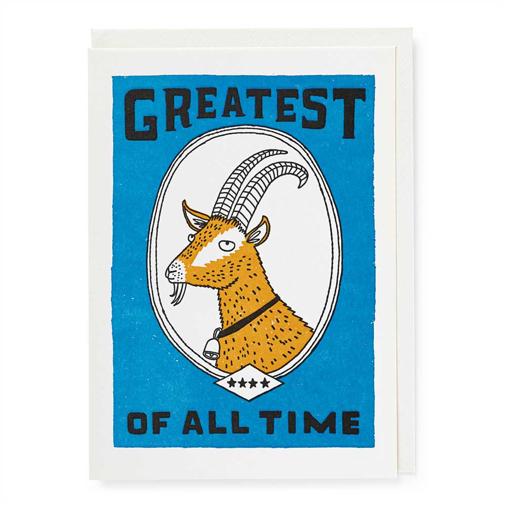 Archivist 'Greatest of All Time' card: an orange goat in a white oval on a blue background