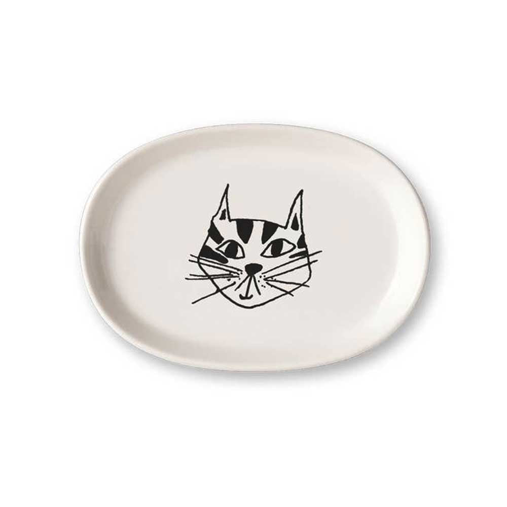 Helen B oval dish with a line drawing of a cat's face