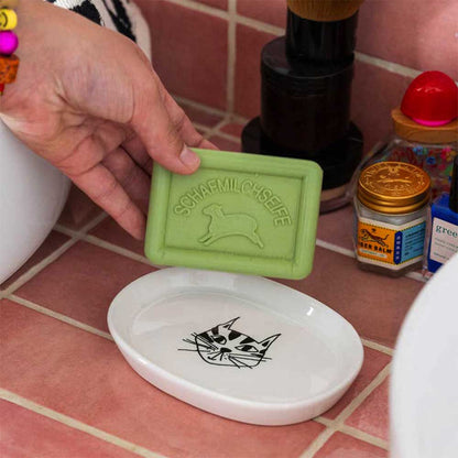 Kitty dish used as a soap dish