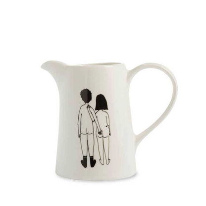 Helen B small white jug with a line drawing of a naked couple from behind