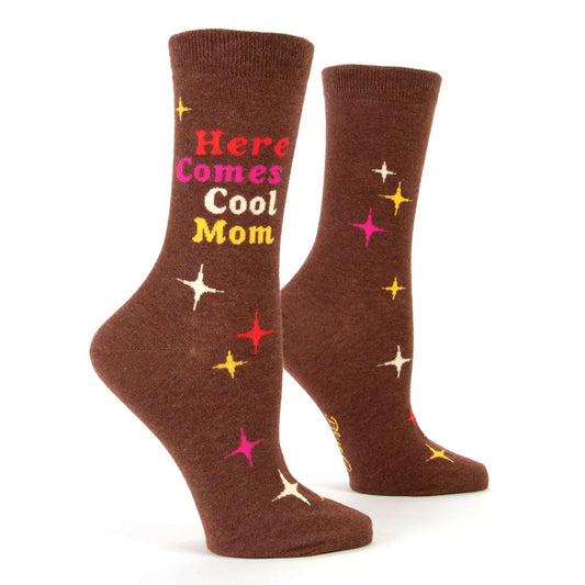 Brown women's socks with sparkles: Here comes cool mom