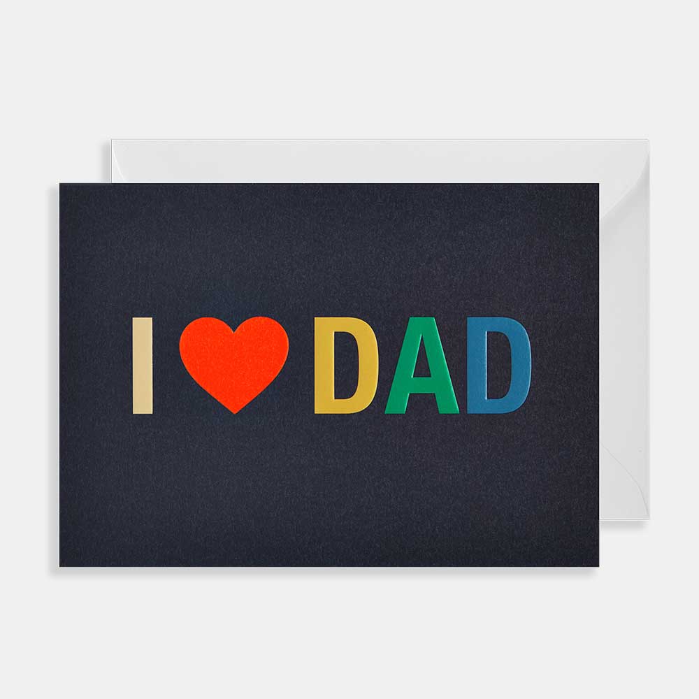 Lagom card: 'I ♥ Dad' in multicoloured letters on navy