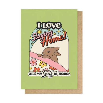 I Love Staying Home card with its kraft envelope