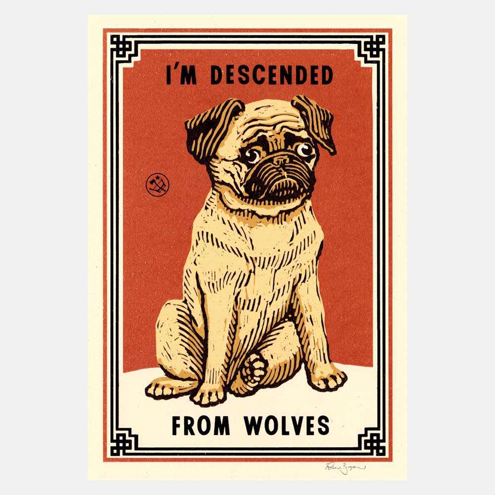 Vintage-style print of a pug: I'm descended from wolves