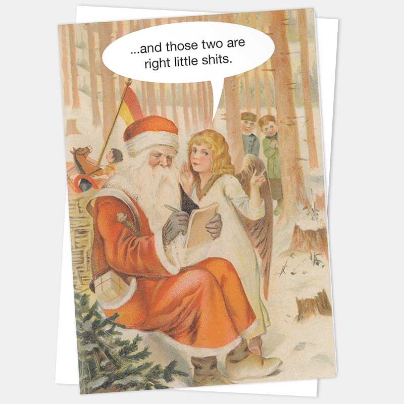 The little shits Santa card with its white envelope