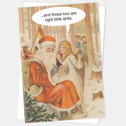 The little shits Santa card with its white envelope
