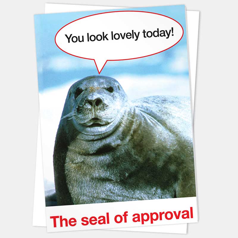 The seal of approval card with its white envelope