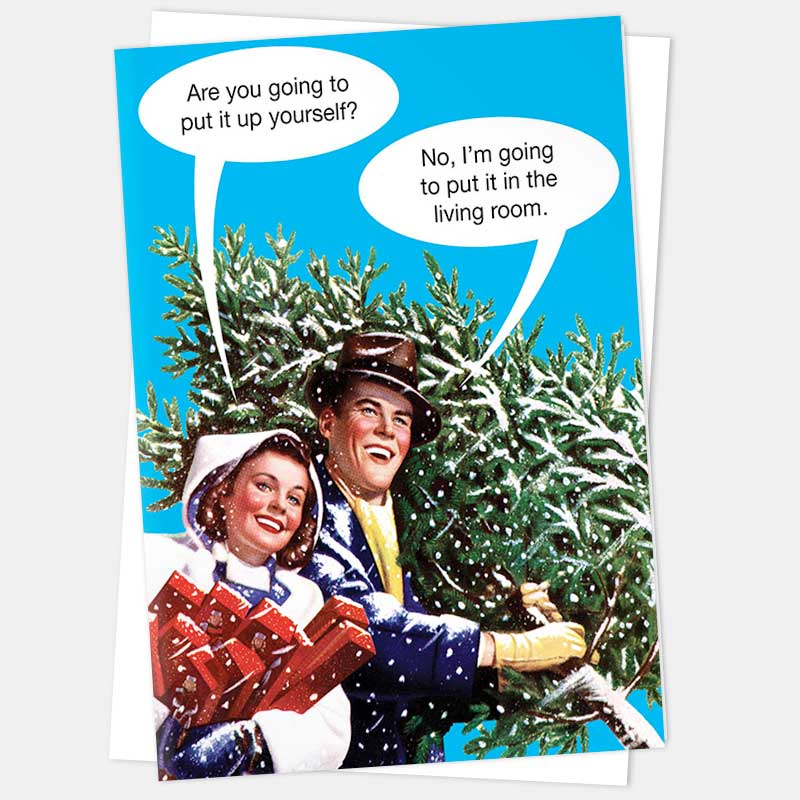 Up yourself card shown with its white envelope