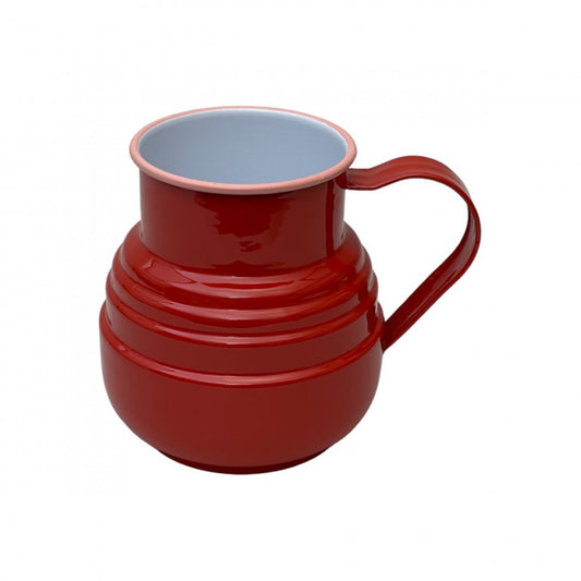Bazardeluxe red enamel carafe-shaped jug with ridges and a handle