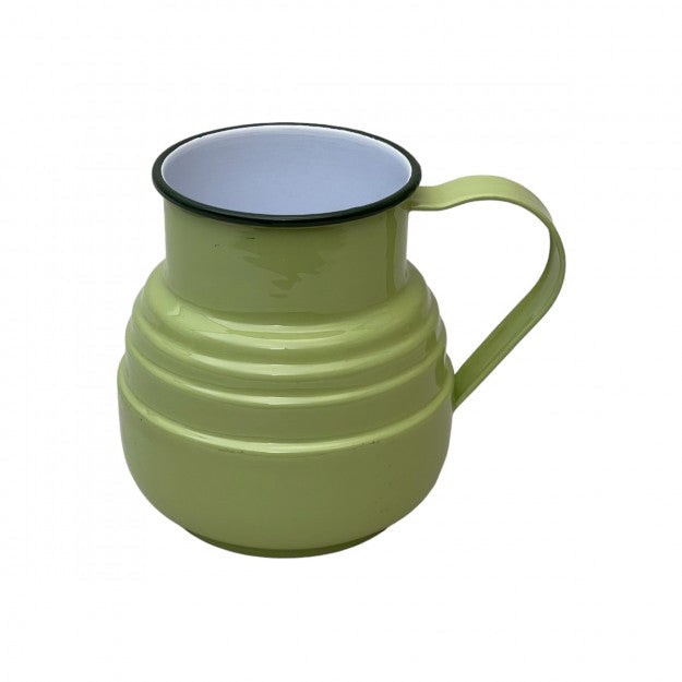 Bazardeluxe light green enamel carafe-shaped jug with ridges and a handle