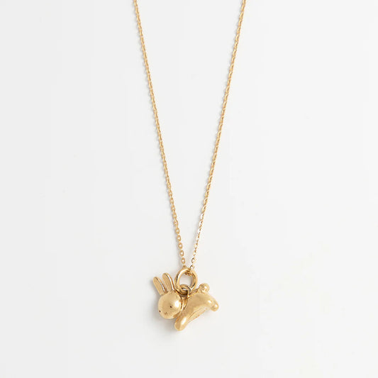 Gold Miffy leaping rabbit charm on a fine gold chain