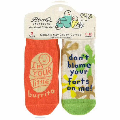 Front of the burrito and farts baby sock pack