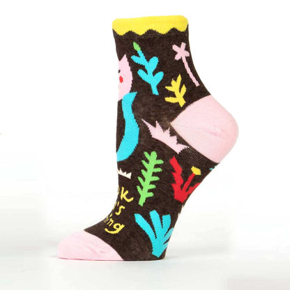 Other side of the blooming ankle sock with a pink heel