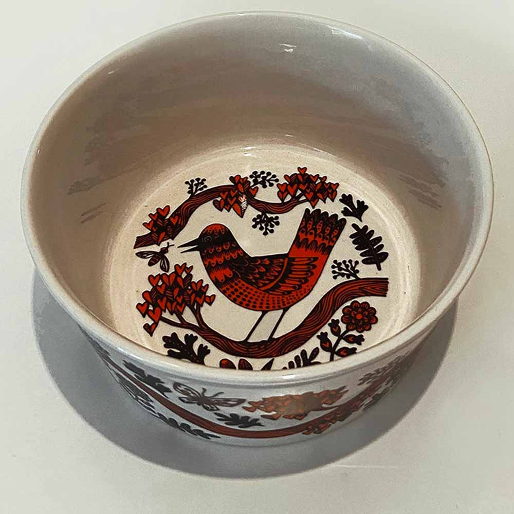 Lush Designs red bird bowl: a red bird among flowers inside a white bowl