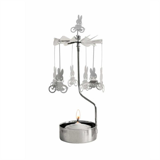Silver Miffy angel chime with Miffy on bikes over a tealight