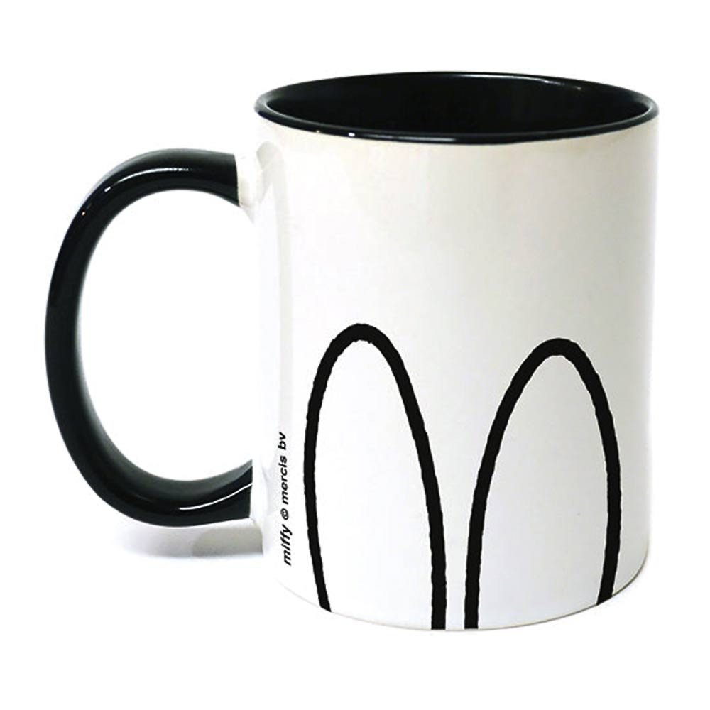 White Miffy mug with black handle and Miffy's ears drawn on the side