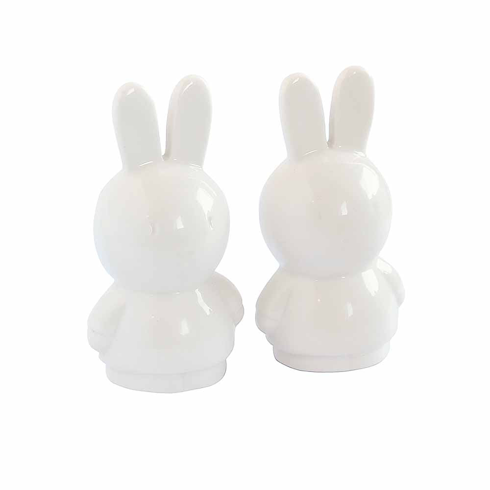 Pair of white ceramic Miffy salt and pepper shakers