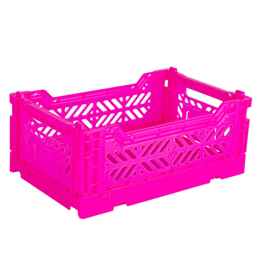 Neon pink mini folding storage crate
