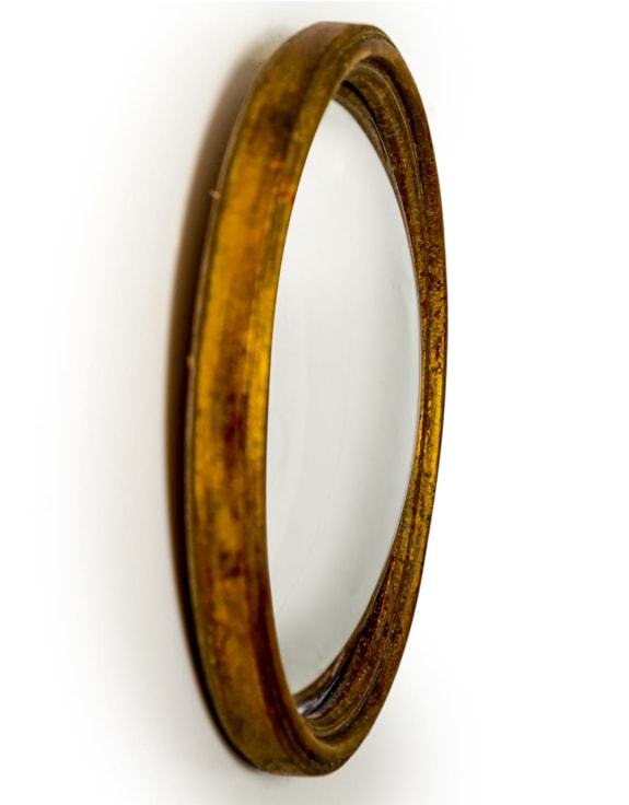 Side view of the small gold thin framed mirror