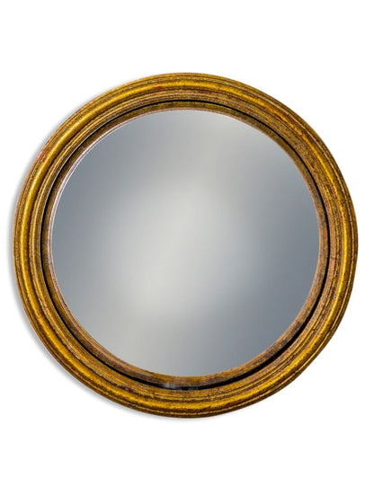 Large round convex mirror with a thin antiqued gold frame
