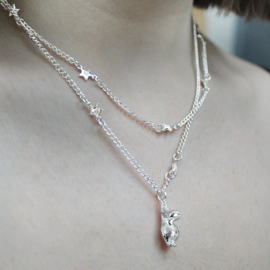 Silver Moomin necklace with a Moomintroll pendant and stars