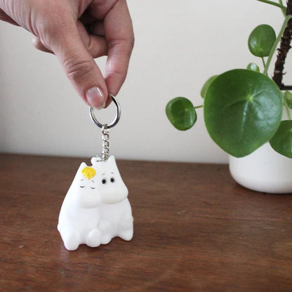 Hand holding the Moomin and Snorkmaiden cuddle light-up key ring