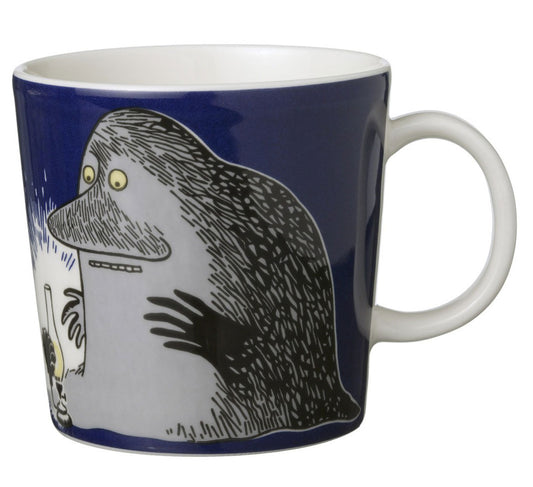 Moomin Groke mug: the grey Groke with glowing eyes on a dark blue background