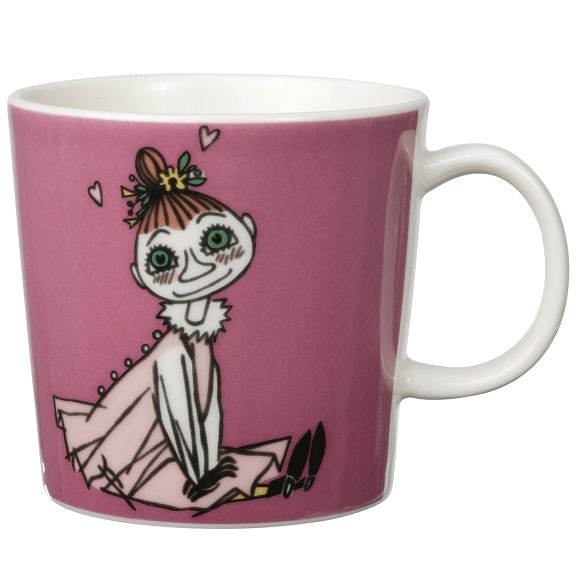Moomin Mymble mug: Mymble sitting with her hair in a bun, on plum purple