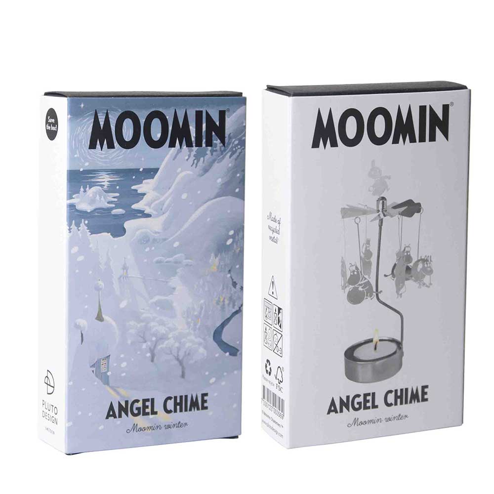 Moomin winter angel chime boxes with a snowy illustration