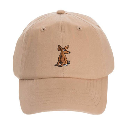 Beige cap with a small embroidered Sniff on the front