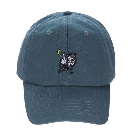 Slate blue cap with embroidered Stinky on the front