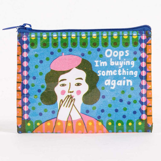 Coin purse with a woman in a pink beret: Oops I'm buying something again