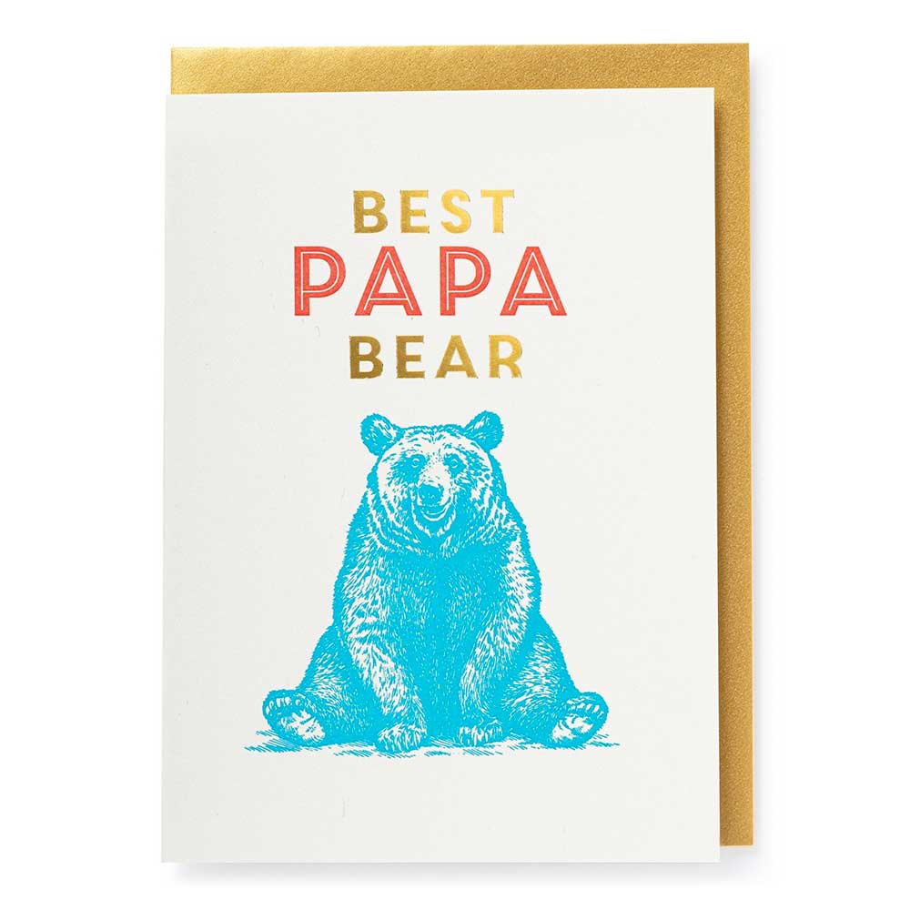 Letterpress card with a blue bear: Best papa bear