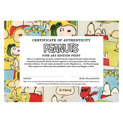 Peanuts certificate of authenticity for the posy print
