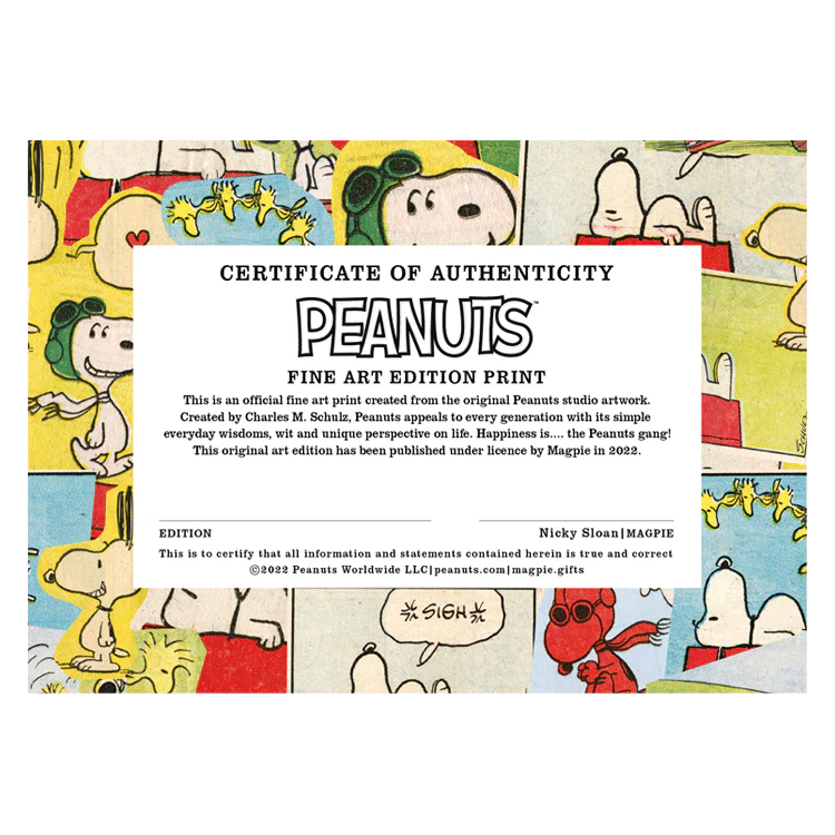 Peanuts certificate of authenticity for the camper print