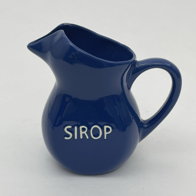 Bazardeluxe dark blue ceramic jug with 'Sirop' written on the front