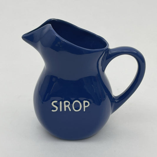 Bazardeluxe dark blue ceramic jug with 'Sirop' written on the front