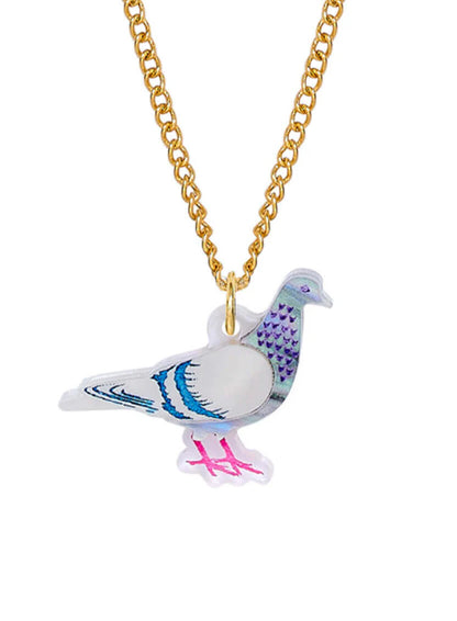 Tatty Devine pigeon pendant on a gold chain